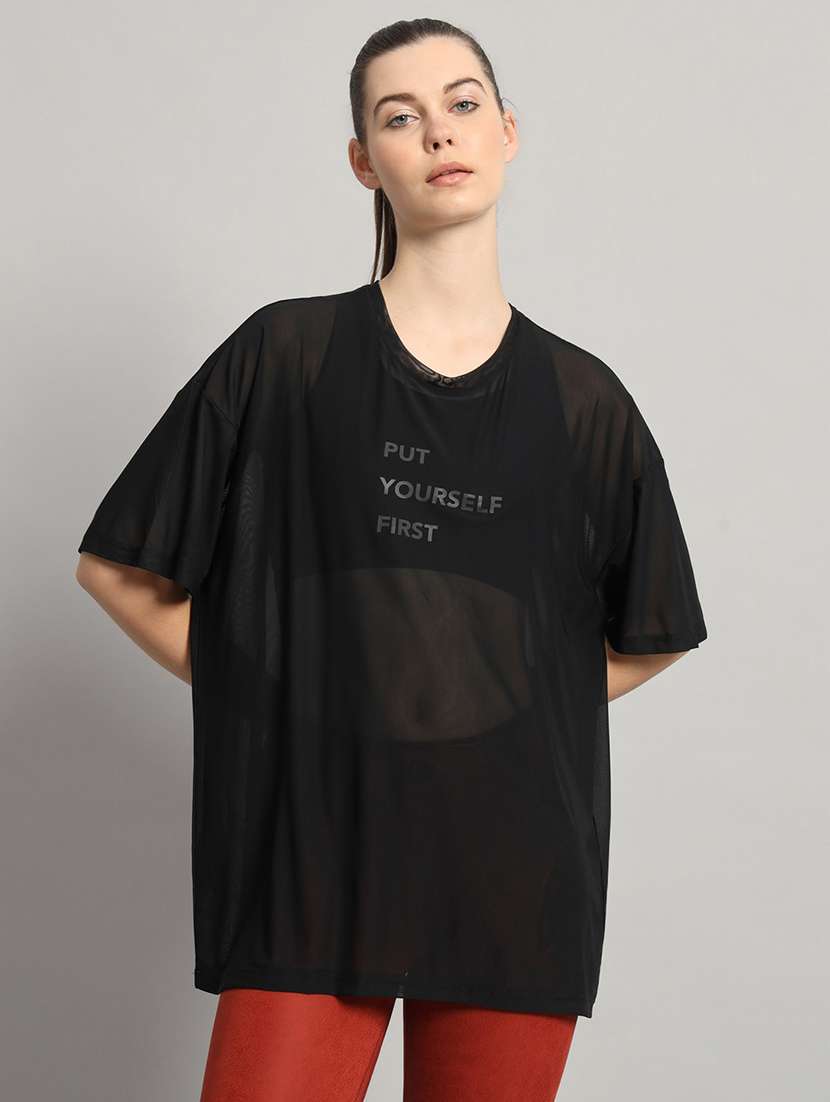 women typography printed relaxed fit dri-fit t-shirt