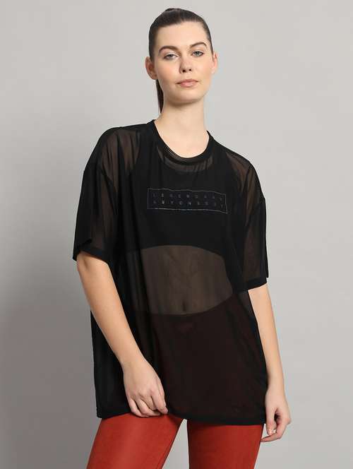 women typography printed relaxed fit dri-fit t-shirt - 21763156 - Standard Image - 0