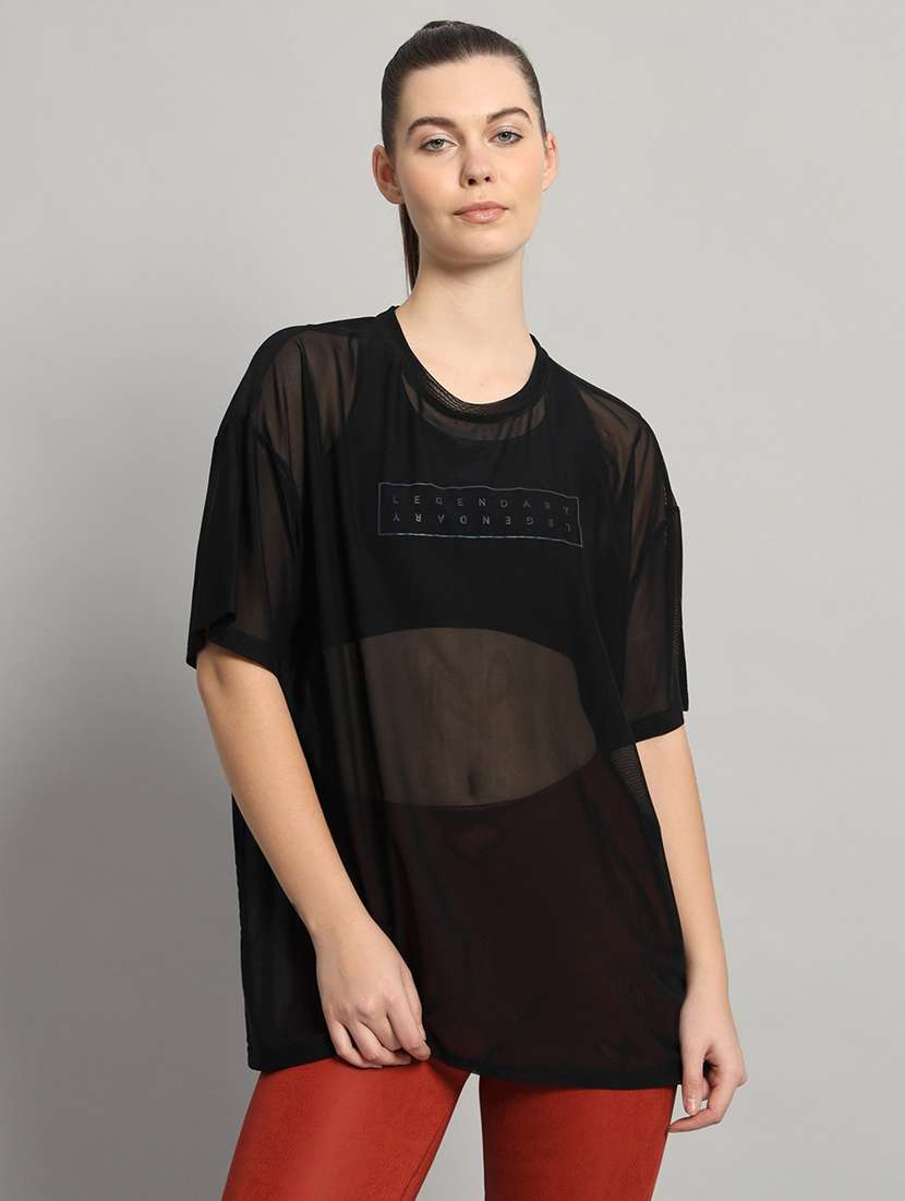 women typography printed relaxed fit dri-fit t-shirt - 21763156 - Zoom Image - 0