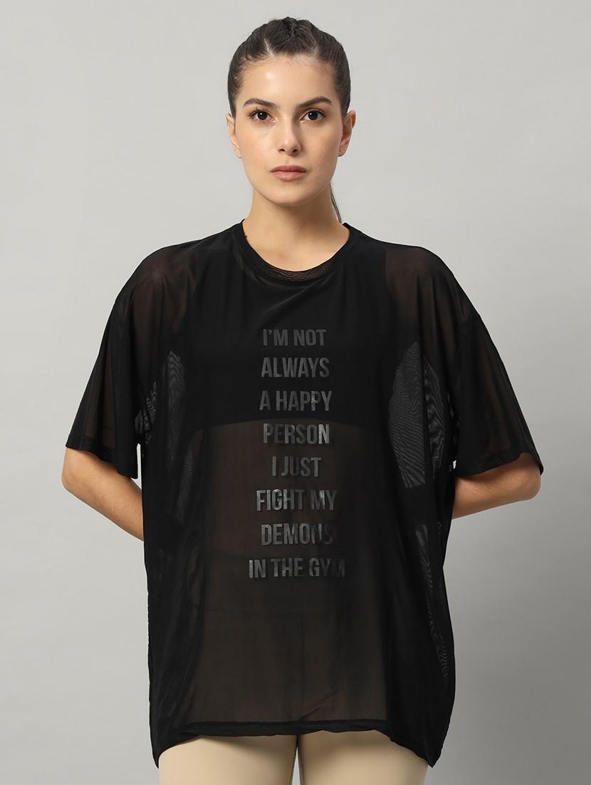 women typography printed relaxed fit dri-fit t-shirt