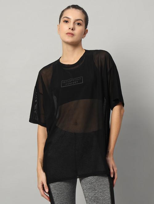 women typography printed relaxed fit dri-fit t-shirt - 21763159 - Standard Image - 0