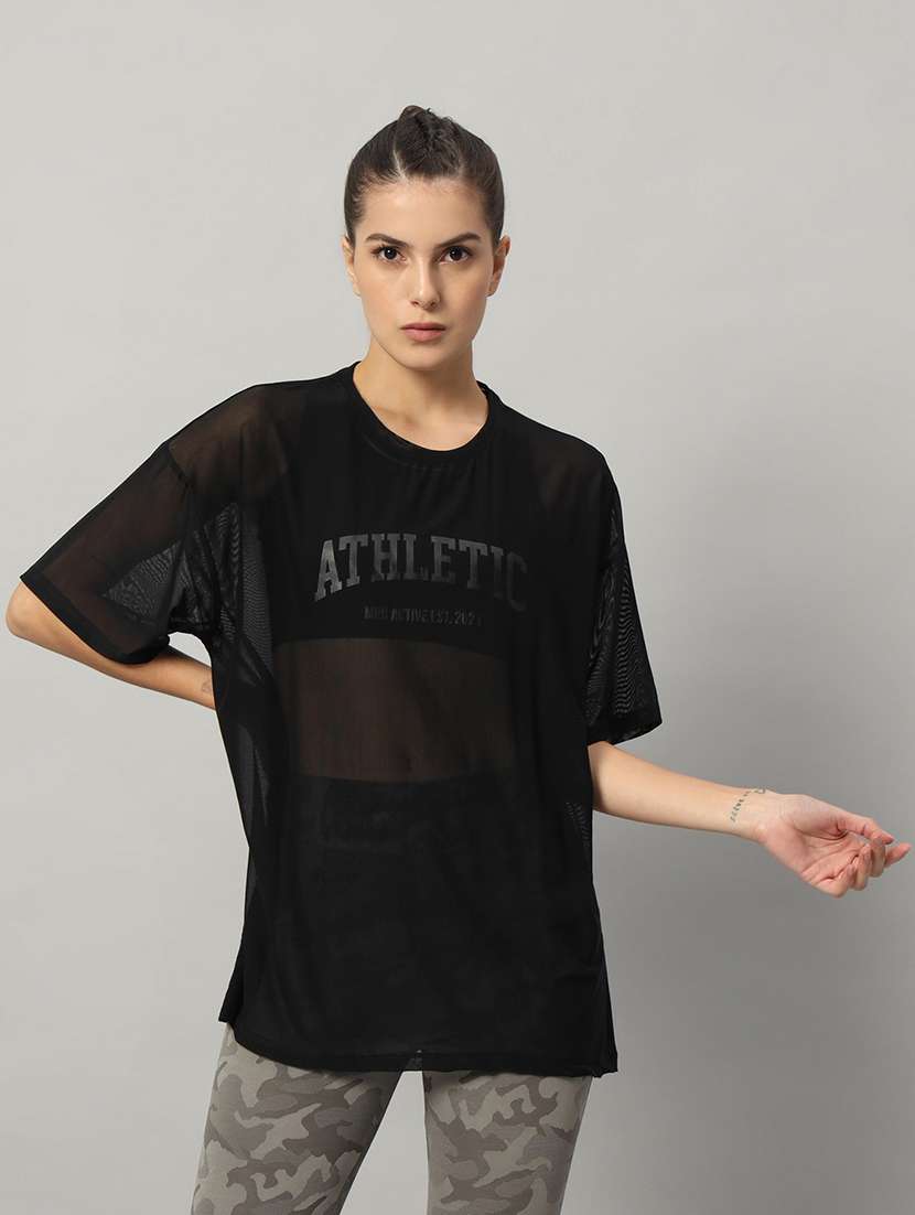 women typography printed relaxed fit dri-fit t-shirt