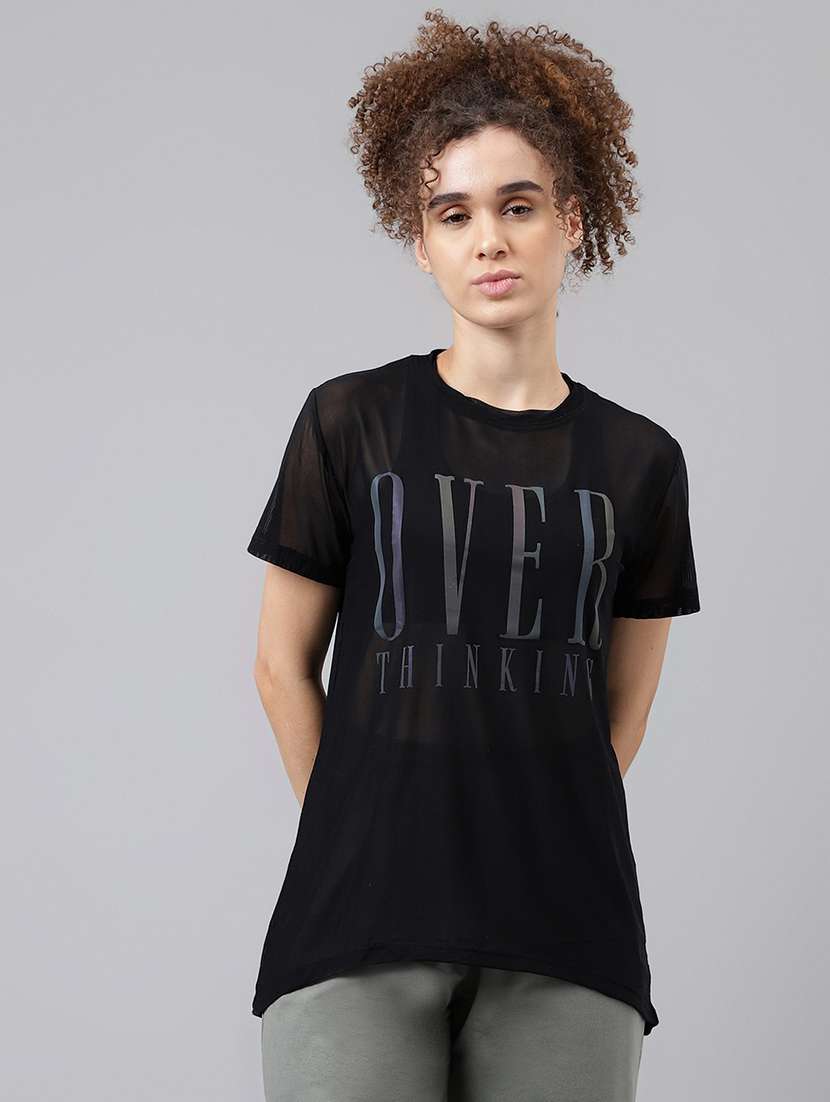 women typography printed relaxed fit dri-fit t-shirt