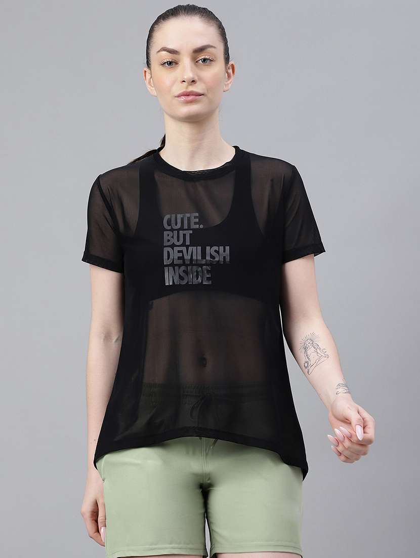 women typography printed relaxed fit dri-fit t-shirt - 21763190 -  Zoom Image - 0