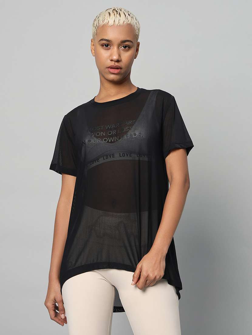 women typography printed relaxed fit dri-fit t-shirt