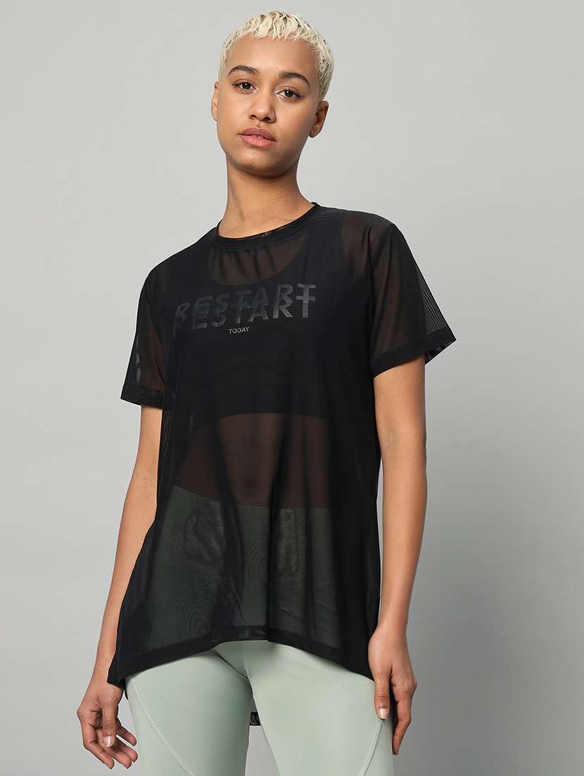 women typography printed relaxed fit dri-fit t-shirt