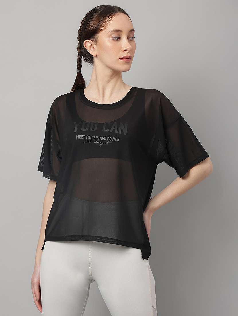 women typography printed relaxed fit dri-fit t-shirt