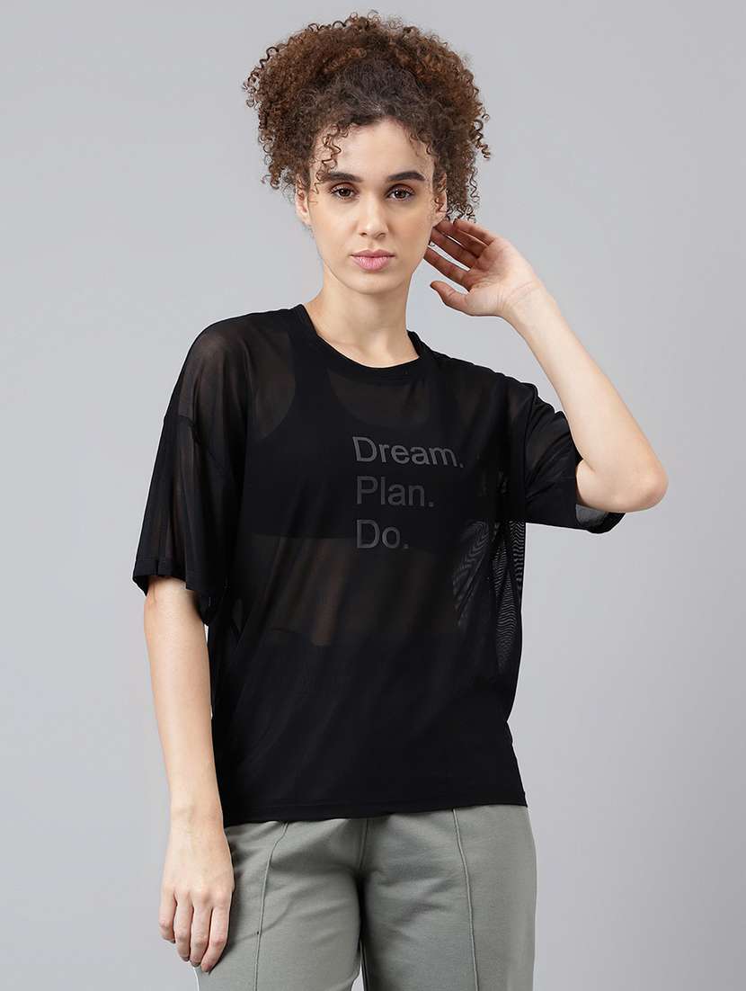 women typography printed relaxed fit dri-fit t-shirt