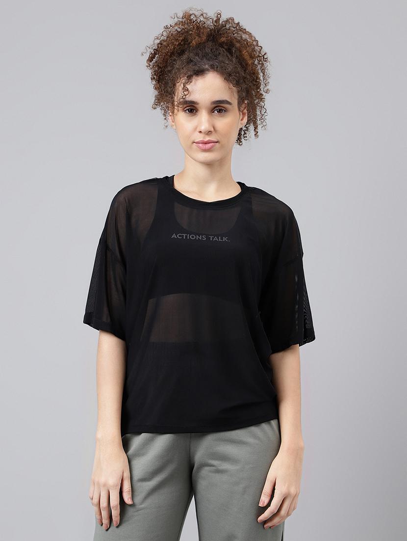 women typography printed relaxed fit dri-fit t-shirt - 21763238 - Zoom Image - 0