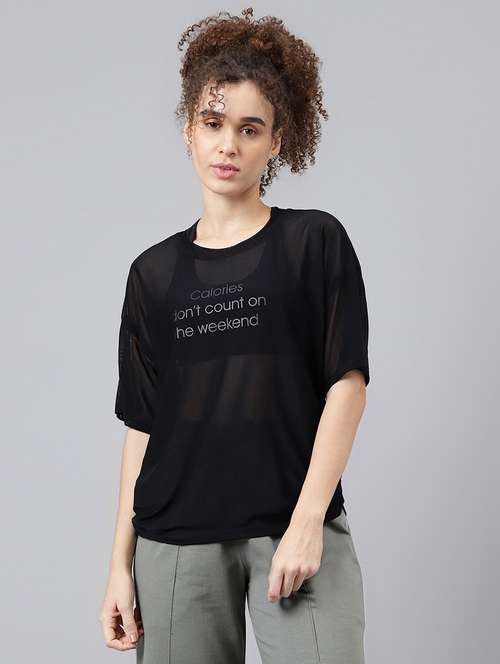 women typography printed relaxed fit dri-fit t-shirt - 21763239 -  Standard Image - 0