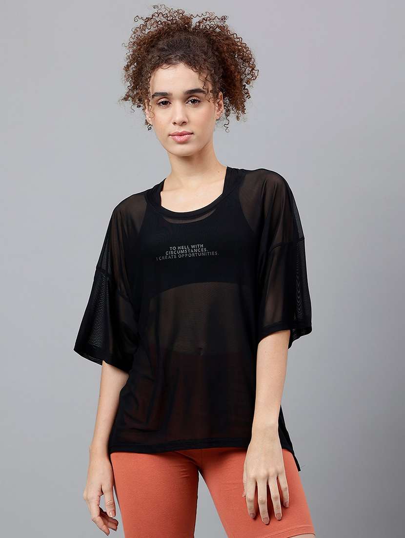 women typography printed relaxed fit dri-fit t-shirt - 21763250 -  Zoom Image - 0