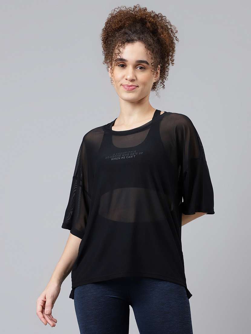 women typography printed relaxed fit dri-fit t-shirt