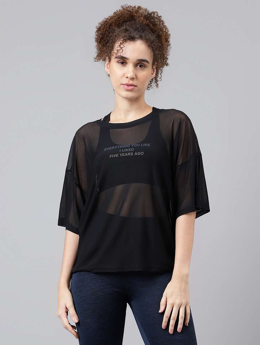 women typography printed relaxed fit dri-fit t-shirt