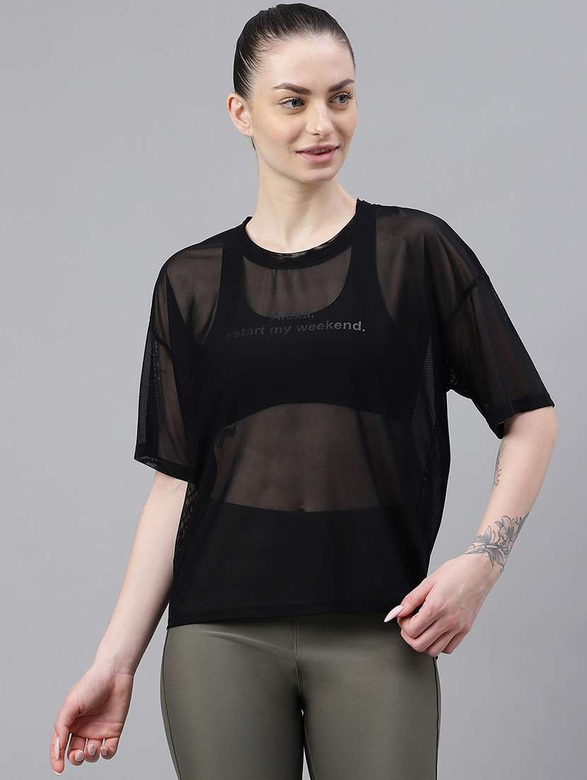 women typography printed relaxed fit dri-fit t-shirt