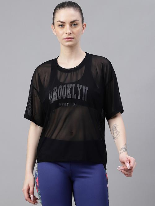 women typography printed relaxed fit dri-fit t-shirt - 21763269 - Standard Image - 0