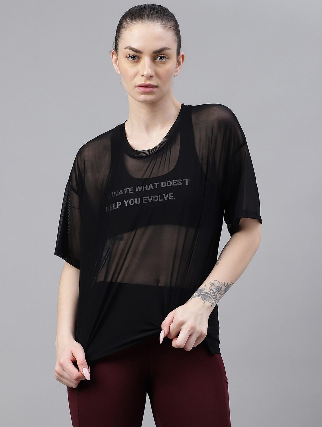 women black typographic round neck t-shirt - 21763273 -  Zoom Image - 0
