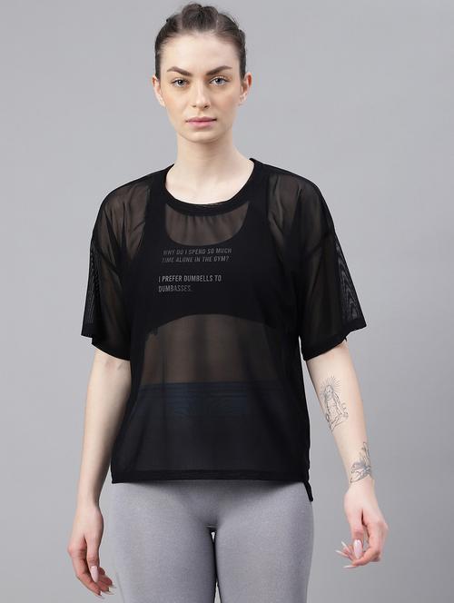women black typographic round neck t-shirt - 21763274 -  Standard Image - 0
