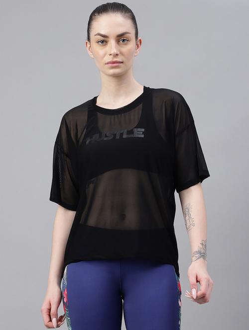 women printed relaxed fit mesh sports t-shirt - 21763275 -  Standard Image - 0