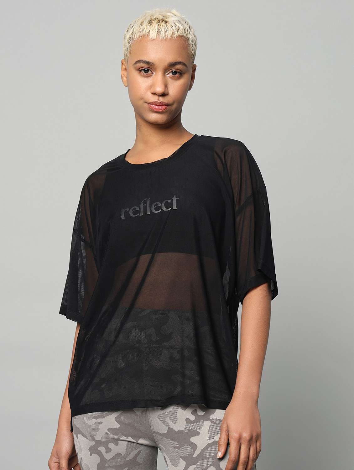 women printed relaxed fit mesh sports t-shirt - 21763276 - Zoom Image - 0