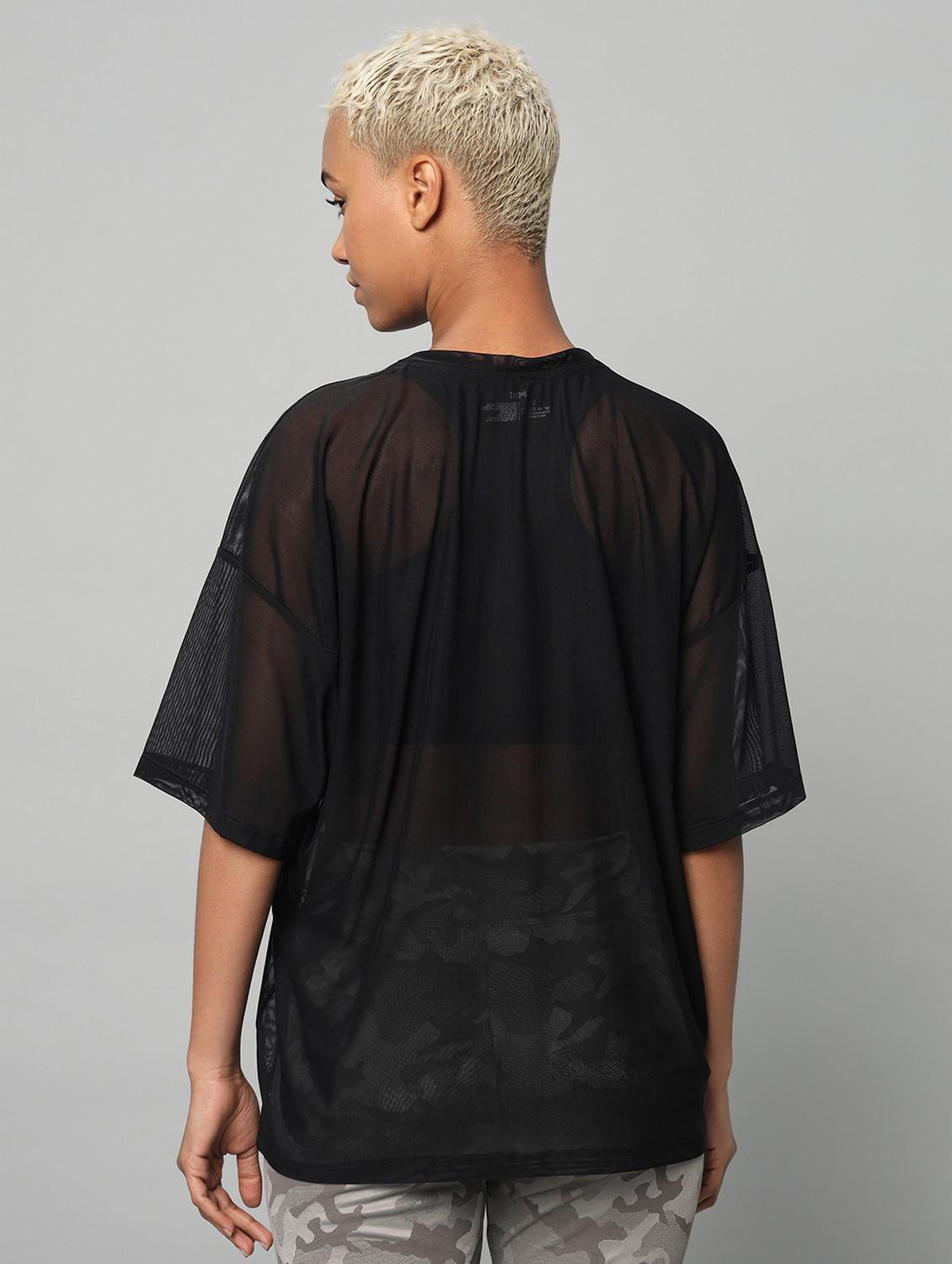 women printed relaxed fit mesh sports t-shirt - 21763276 - Standard Image - 3