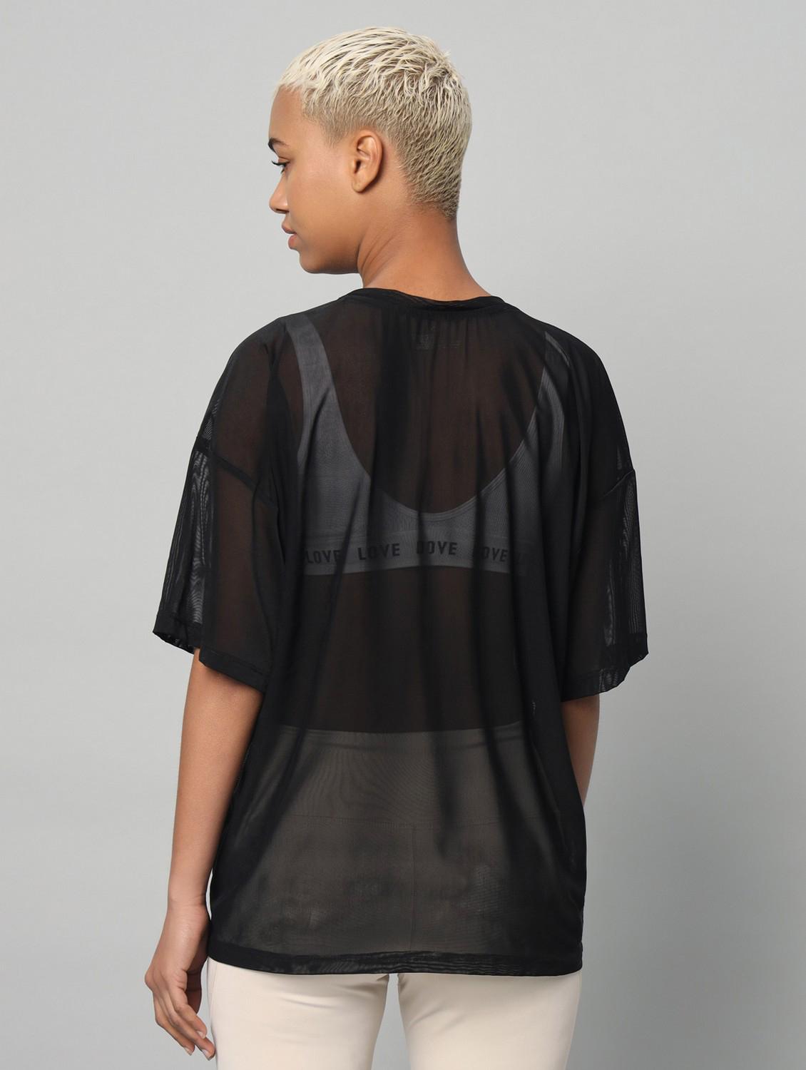women printed relaxed fit mesh sports t-shirt - 21763280 - Standard Image - 3