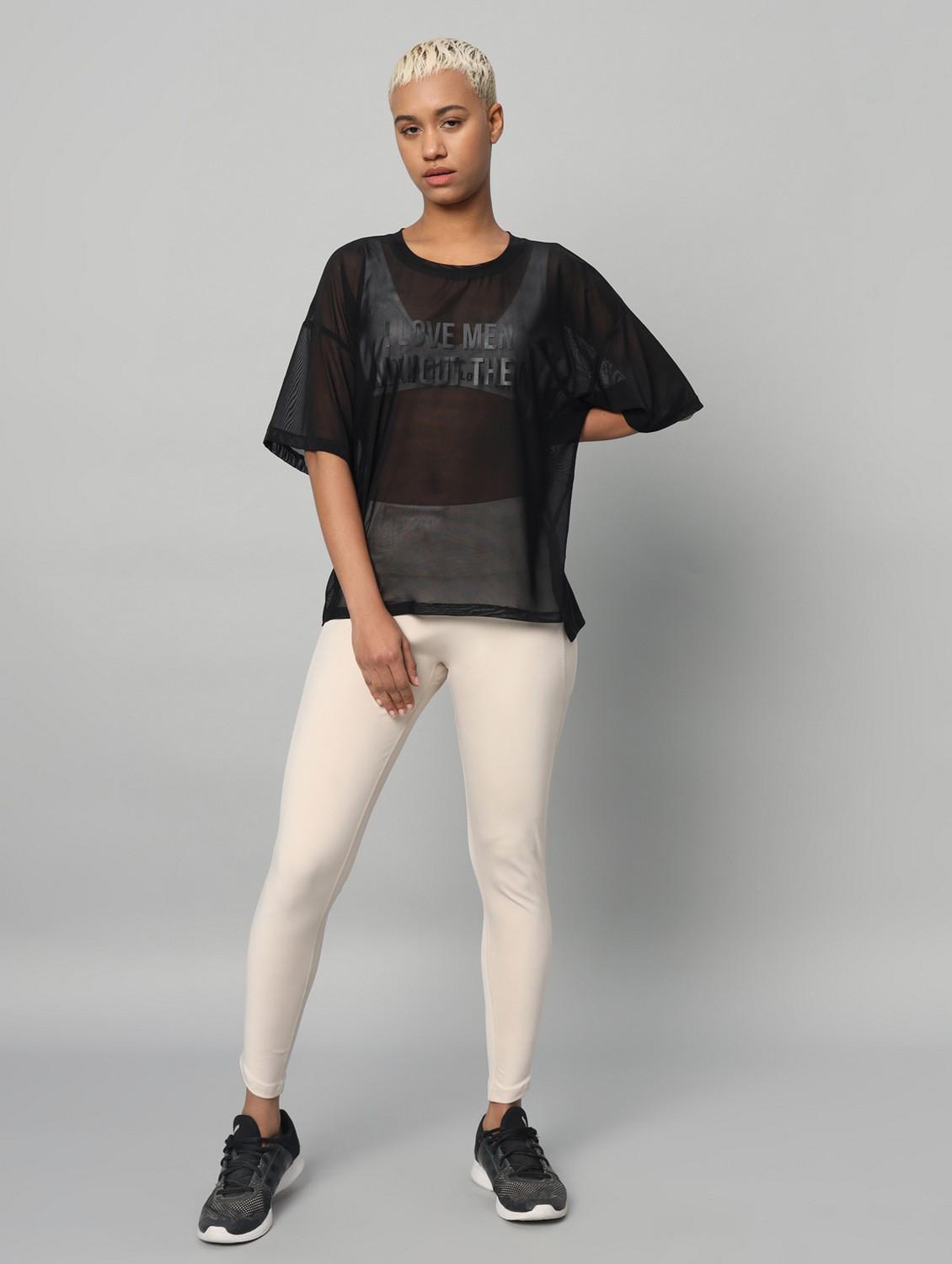 women printed relaxed fit mesh sports t-shirt - 21763280 - Standard Image - 5