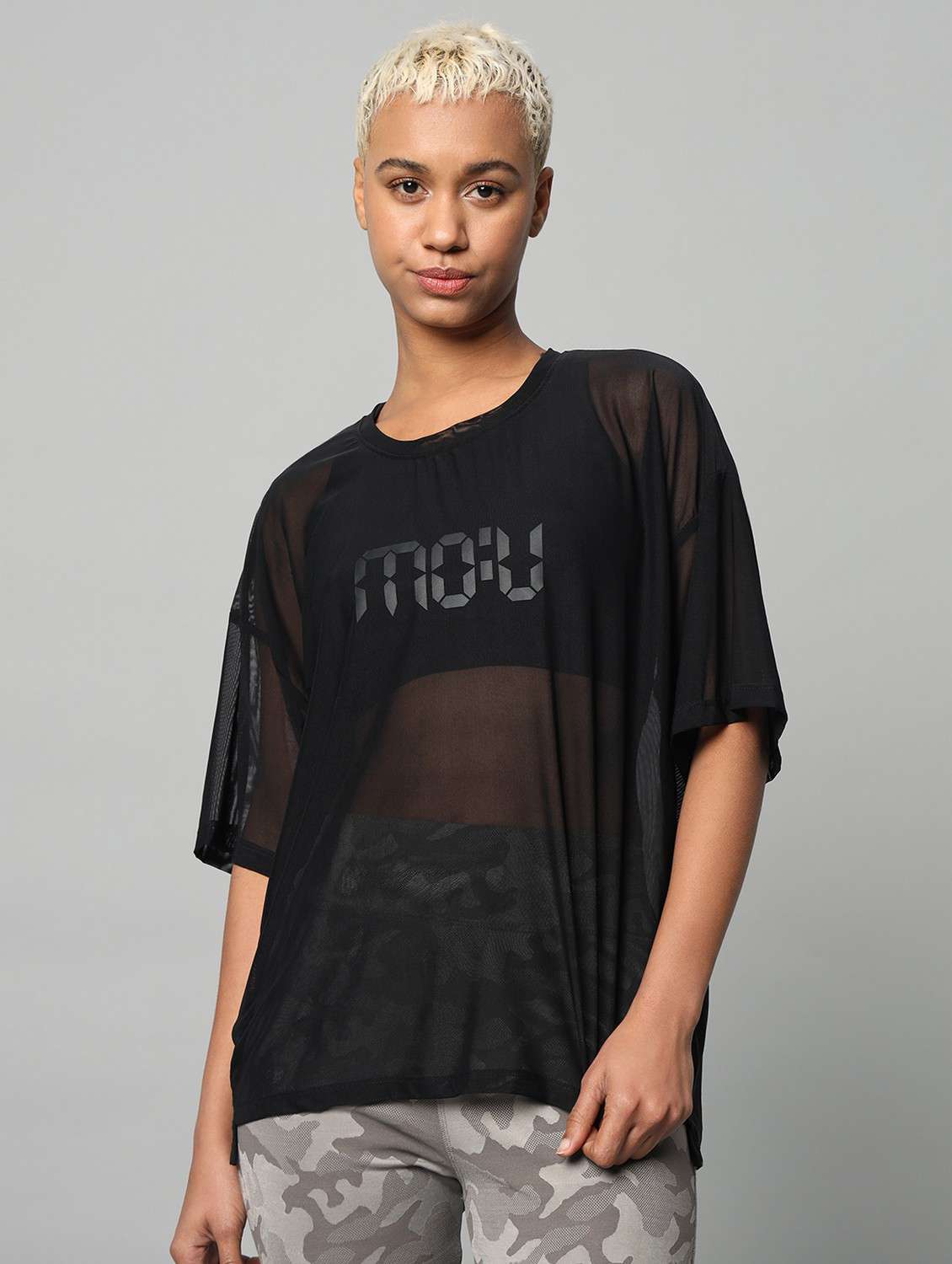 women black typographic round neck t-shirt