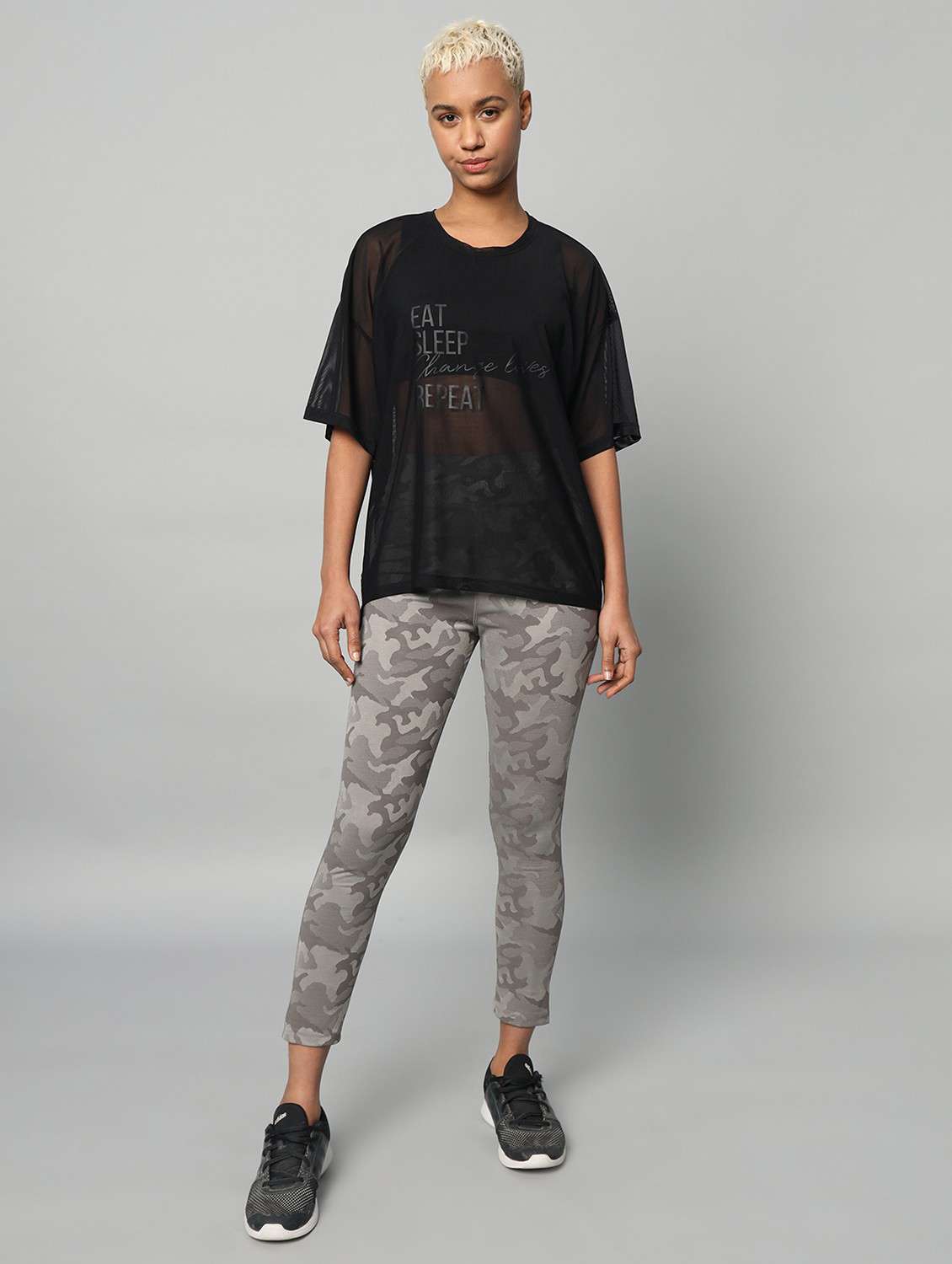 women printed relaxed fit mesh sports t-shirt - 21763285 -  Standard Image - 5