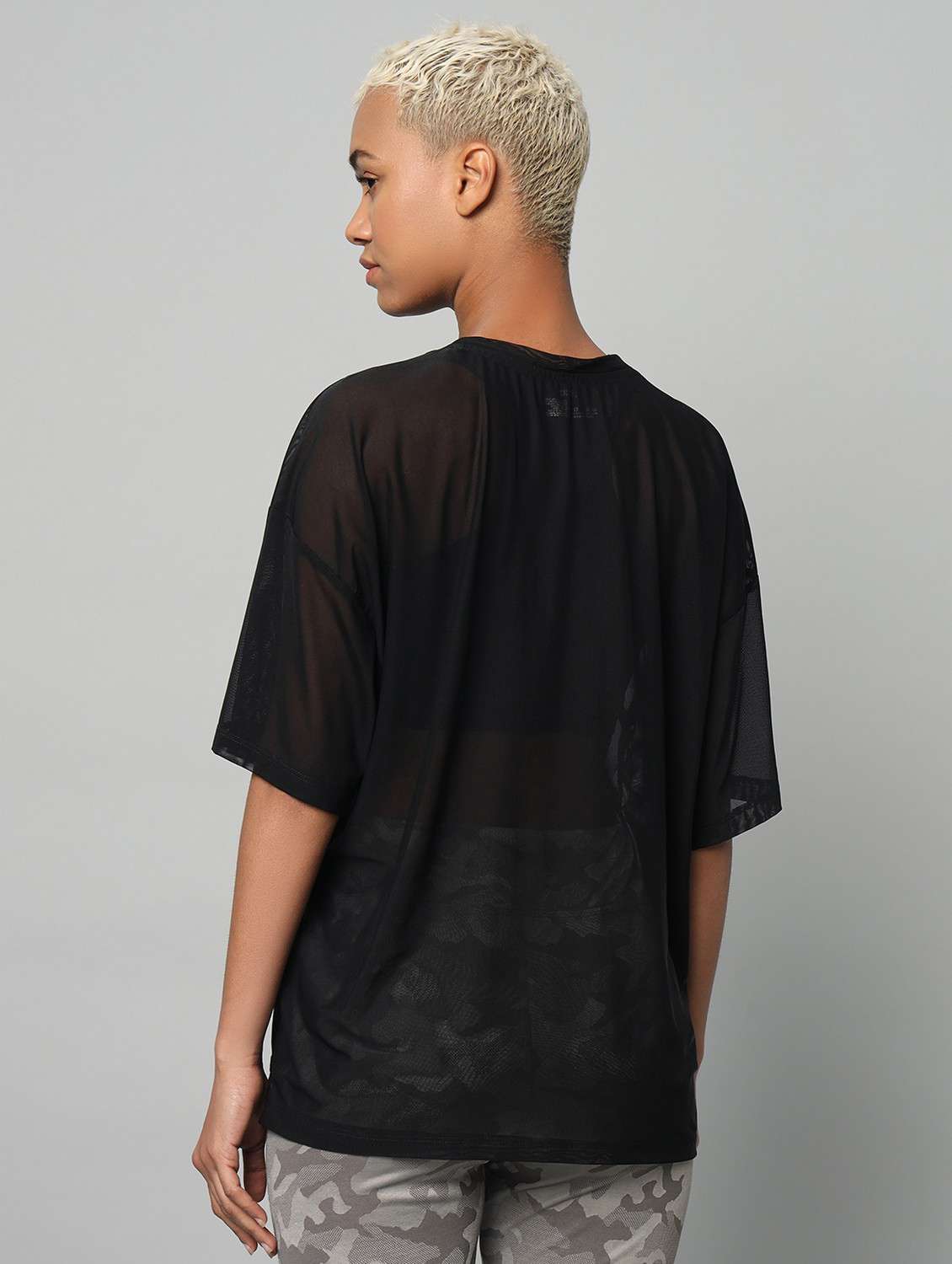 women printed relaxed fit mesh sports t-shirt - 21763289 - Standard Image - 3