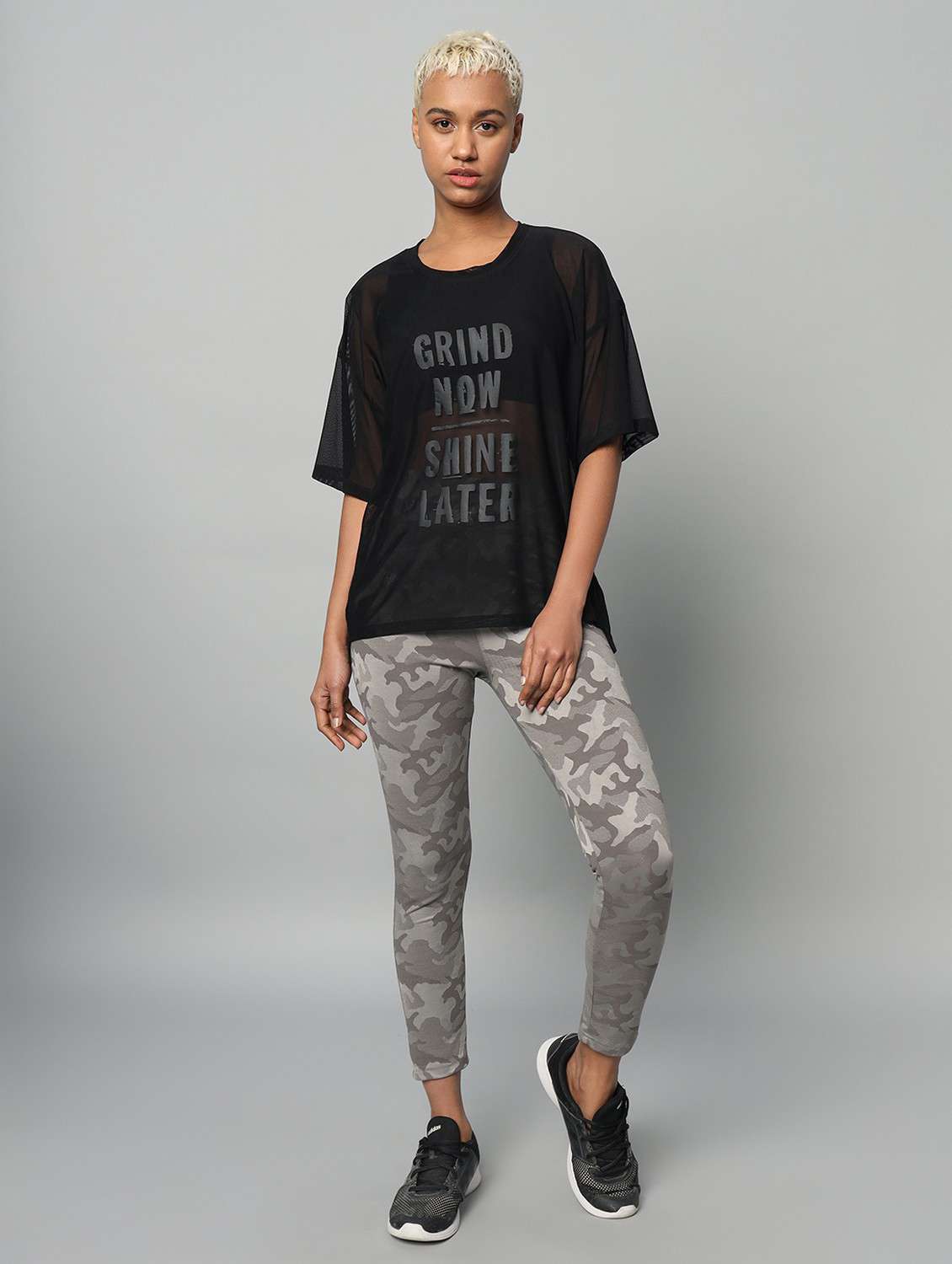 women printed relaxed fit mesh sports t-shirt - 21763289 - Standard Image - 5