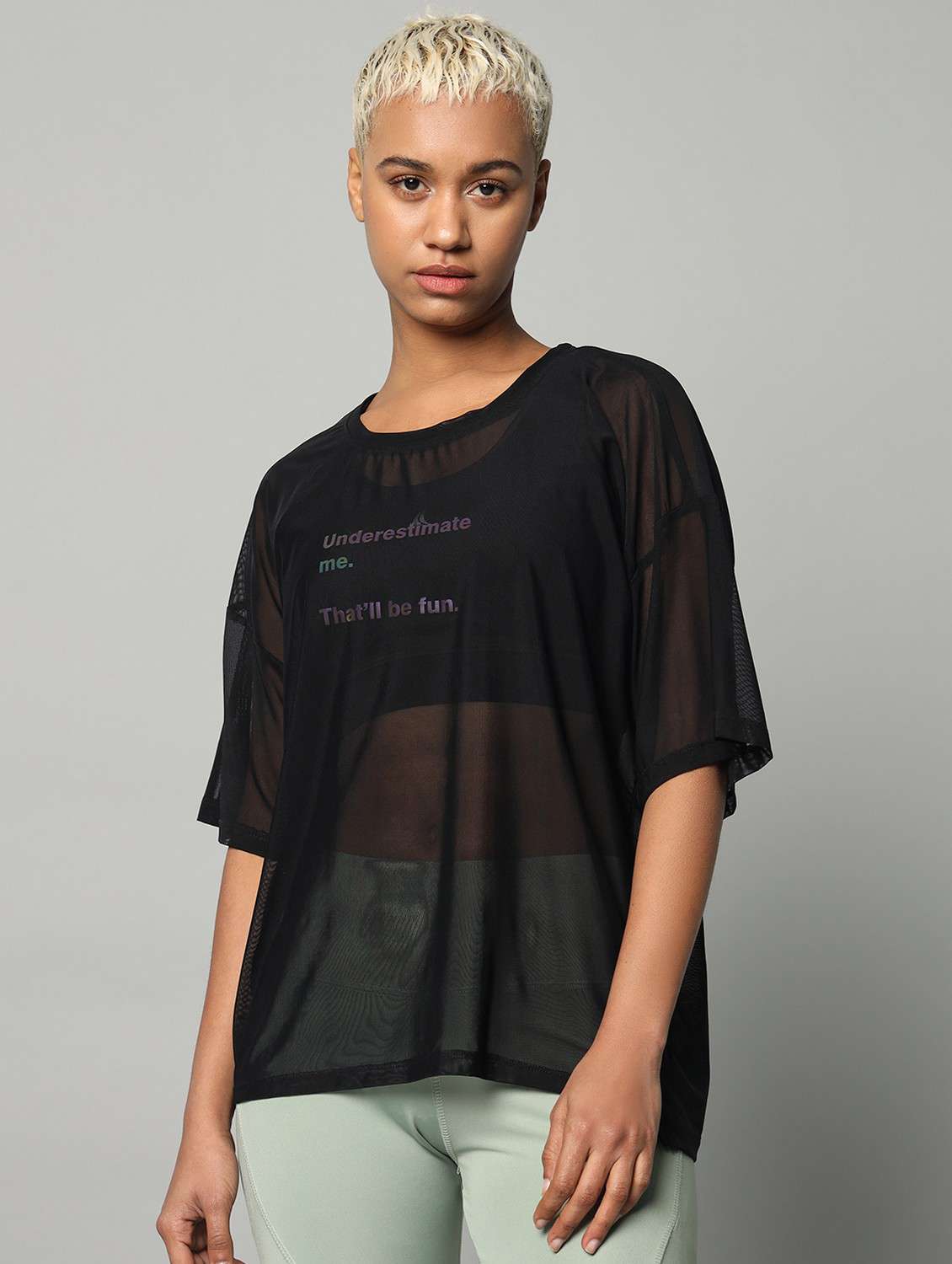 women black typographic round neck t-shirt