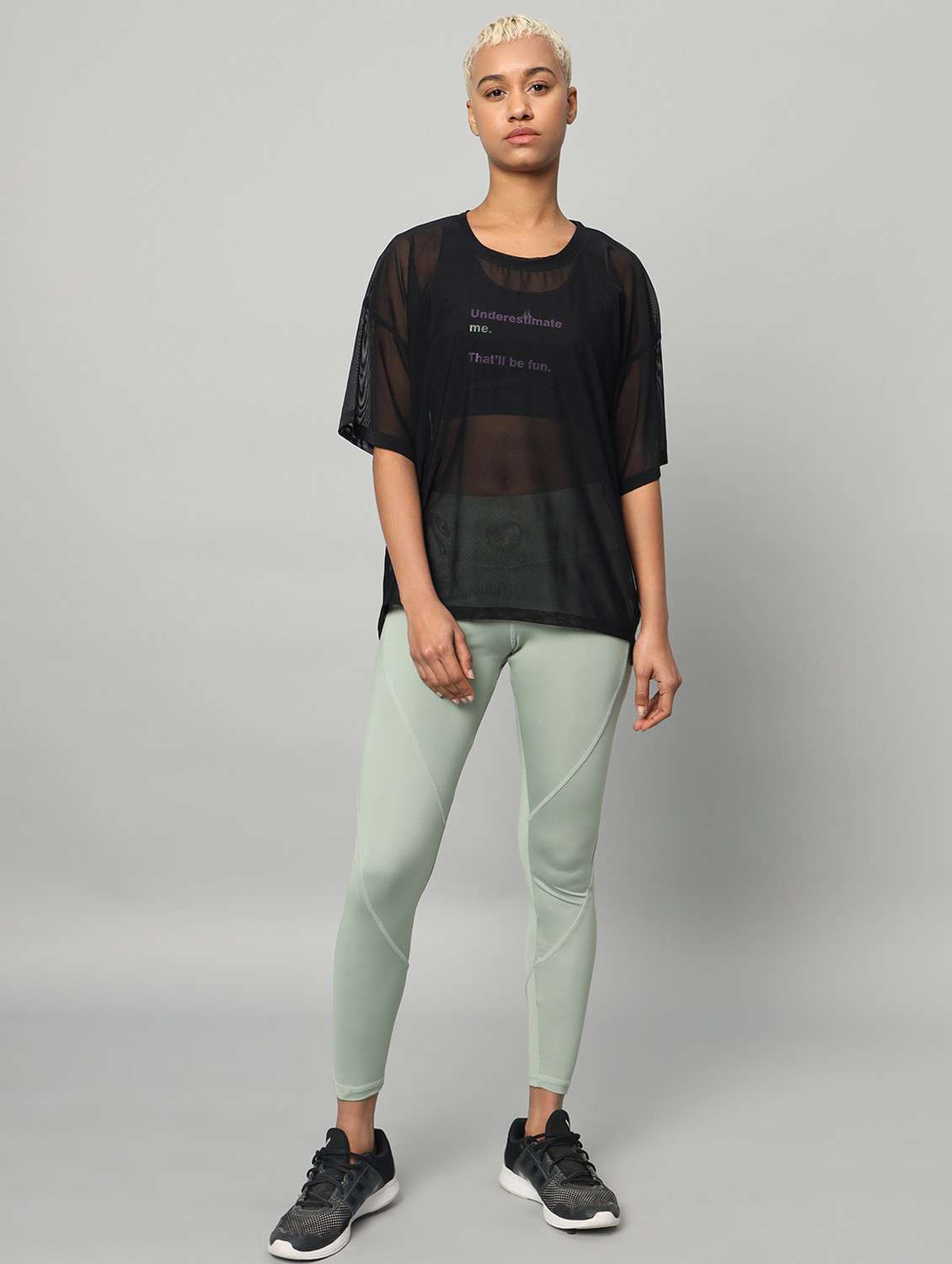 women black typographic round neck t-shirt - 21763291 -  Standard Image - 5