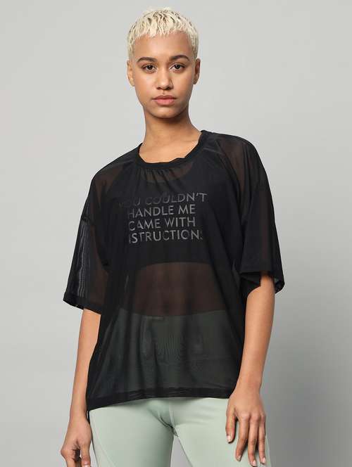 women printed relaxed fit mesh sports t-shirt - 21763296 -  Standard Image - 0