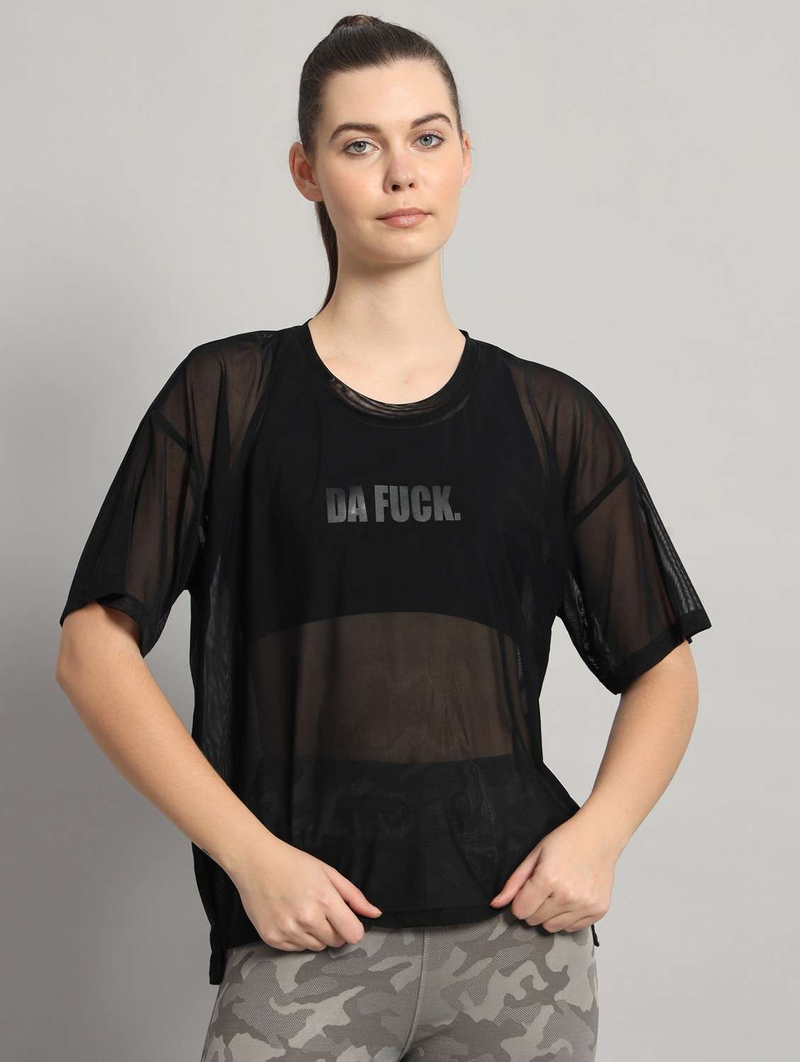 women black typographic round neck t-shirt