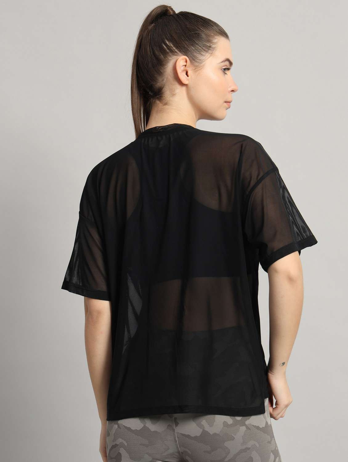 women black typographic round neck t-shirt - 21763298 -  Standard Image - 3