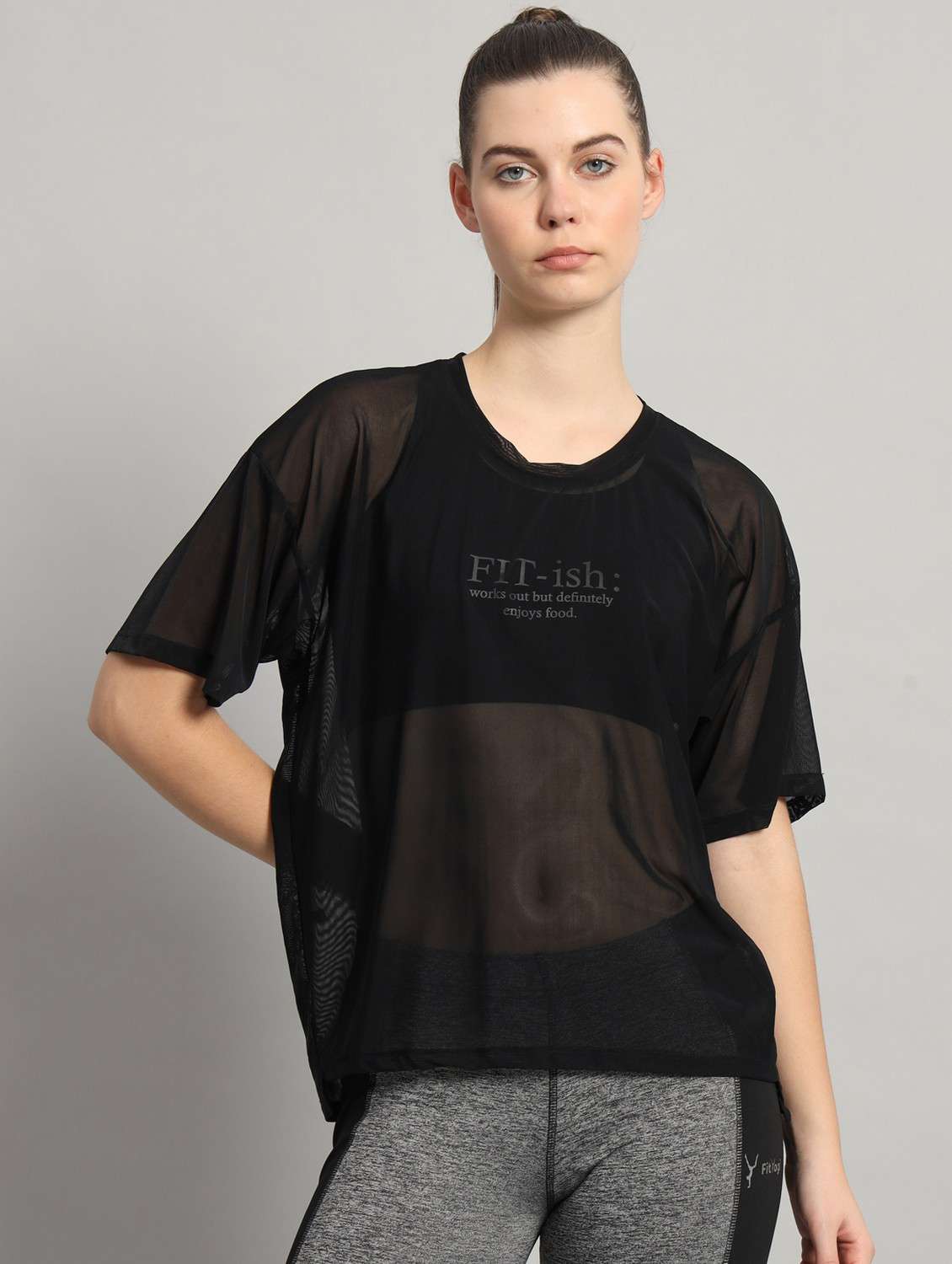 women printed relaxed fit mesh sports t-shirt