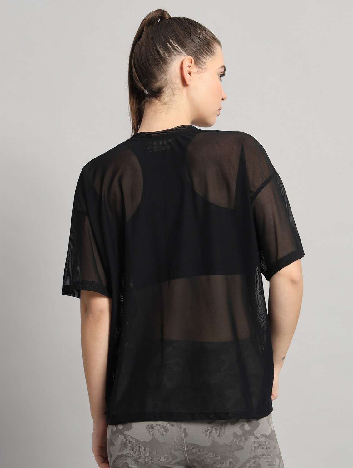 women printed relaxed fit mesh sports t-shirt - 21763302 -  Standard Image - 3