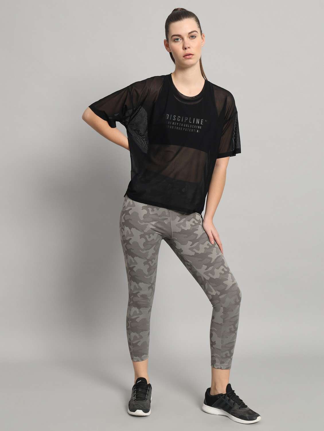 women printed relaxed fit mesh sports t-shirt - 21763302 -  Standard Image - 5