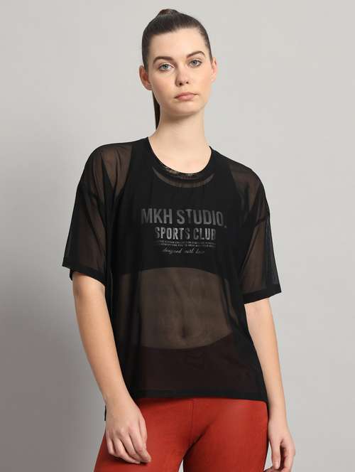 women black typographic round neck t-shirt - 21763303 -  Standard Image - 0