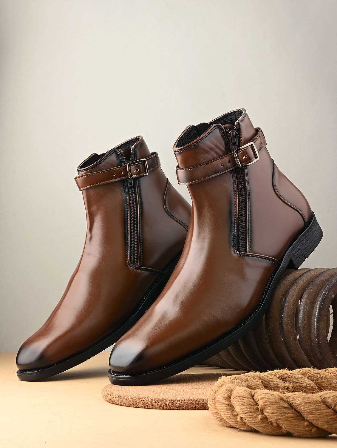 men tan high tops boot