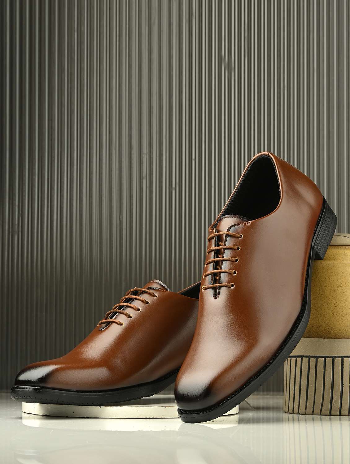 men tan slip on oxford