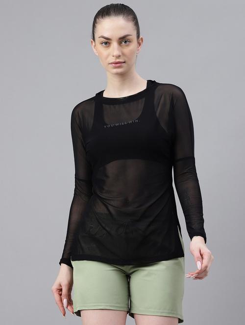 women printed long sleeves mesh sports t-shirt - 21763359 - Standard Image - 0