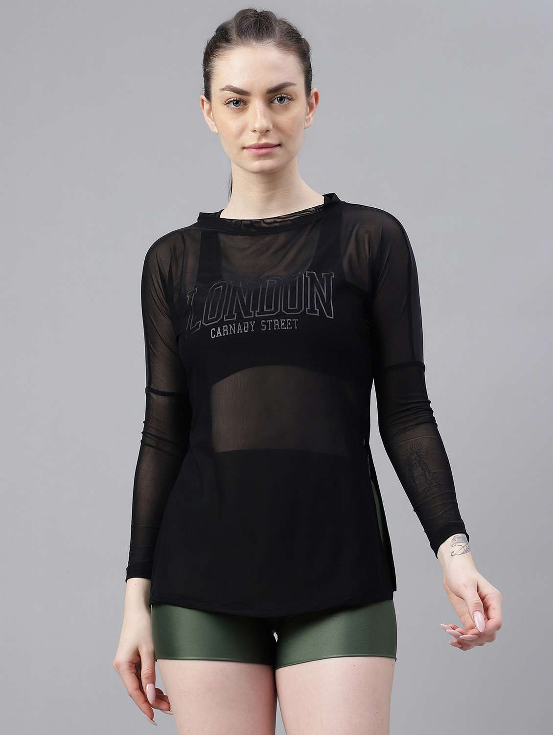 women black typographic long sleeve t-shirt - 21763363 -  Zoom Image - 0