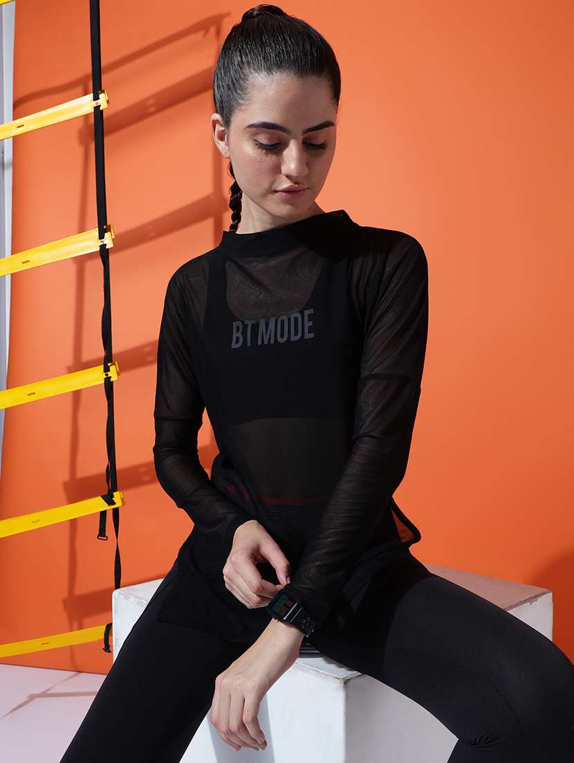 women printed see through sports t-shirt