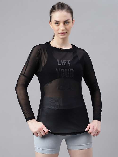 women black typographic long sleeve sport t-shirt - 21763376 -  Standard Image - 0