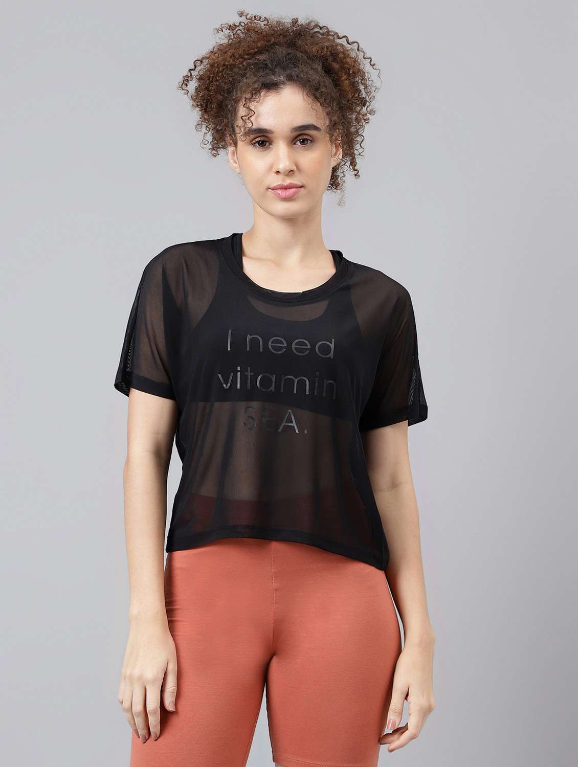 women typographic printed mesh sports t-shirt