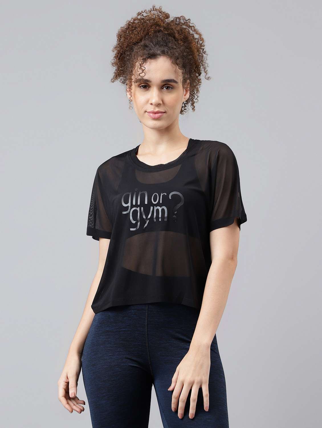 women typographic printed mesh sports t-shirt