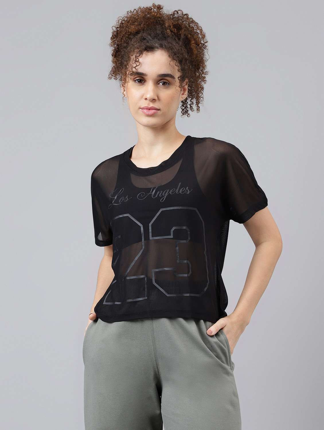 women typographic printed mesh sports t-shirt