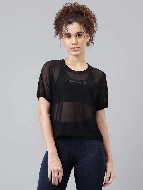 women typographic printed mesh sports t-shirt - 21763388 - Standard Image - 0