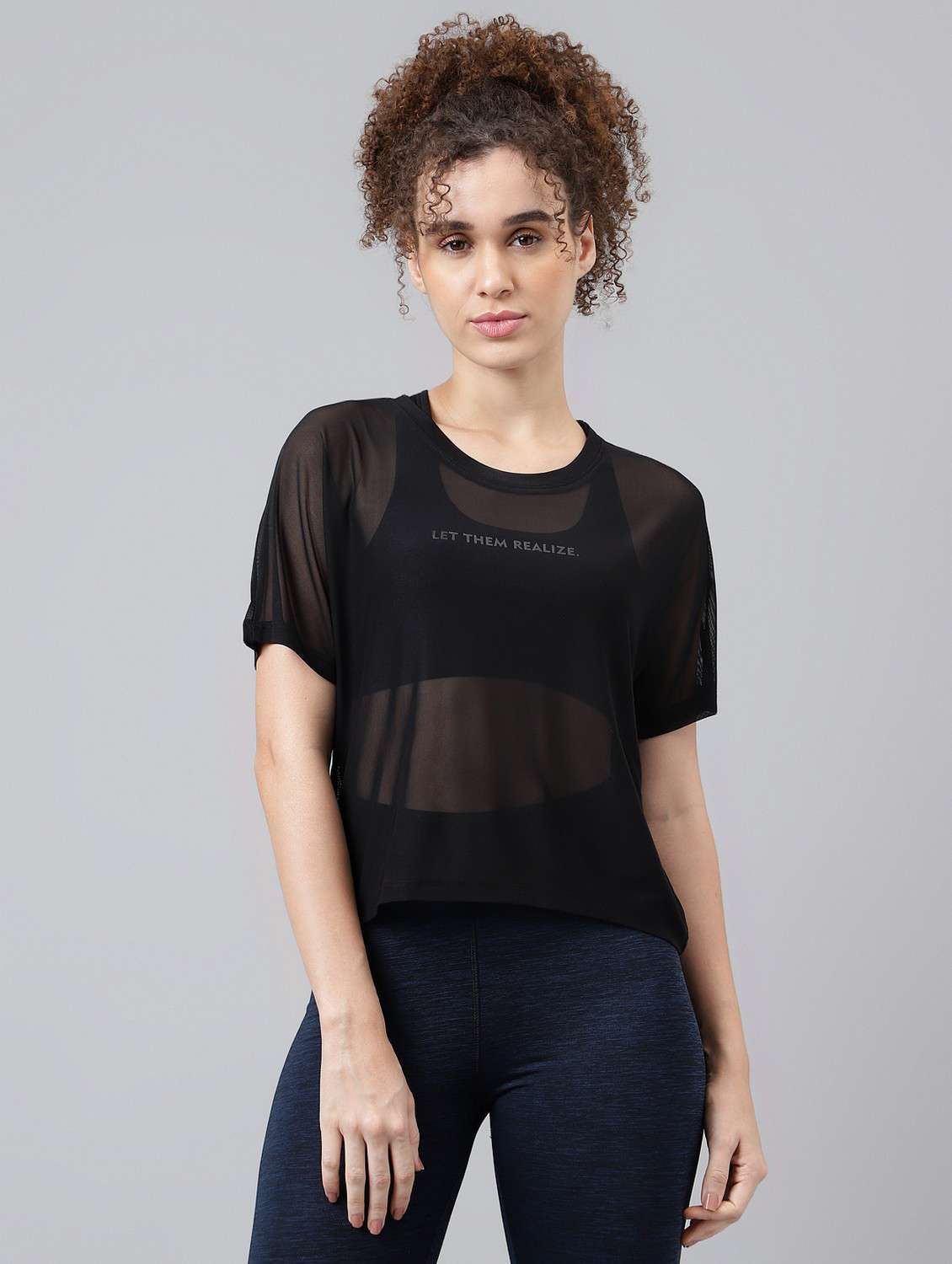 women typographic printed mesh sports t-shirt